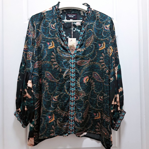Johnny Was Twilight Shadow Ruffled Peasant Top Size Large - Picture 2 of 9